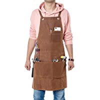 Delantal de trabajo para hombre de trabajo- resistente- lona encerada- ajustable- con 3 bolsillos grandes para…